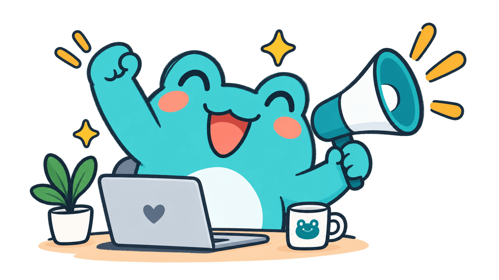 Leapfolio mascot cheering with a megaphone