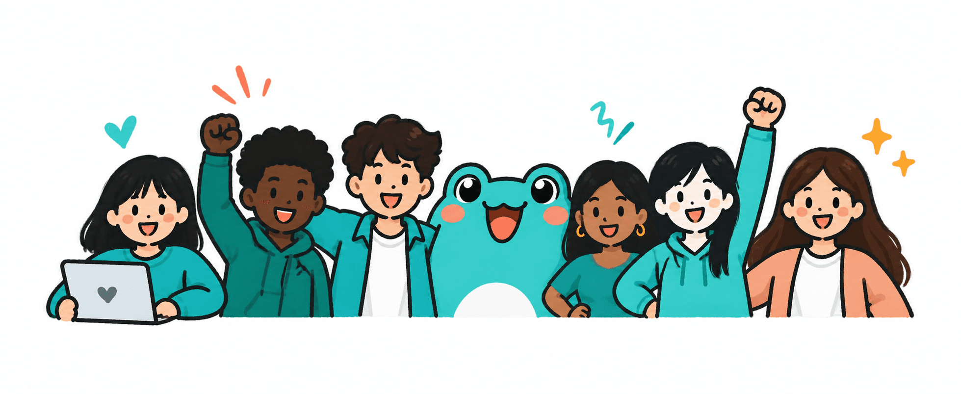 A community of high-agency students and Leapfolio's mascot celebrating together
